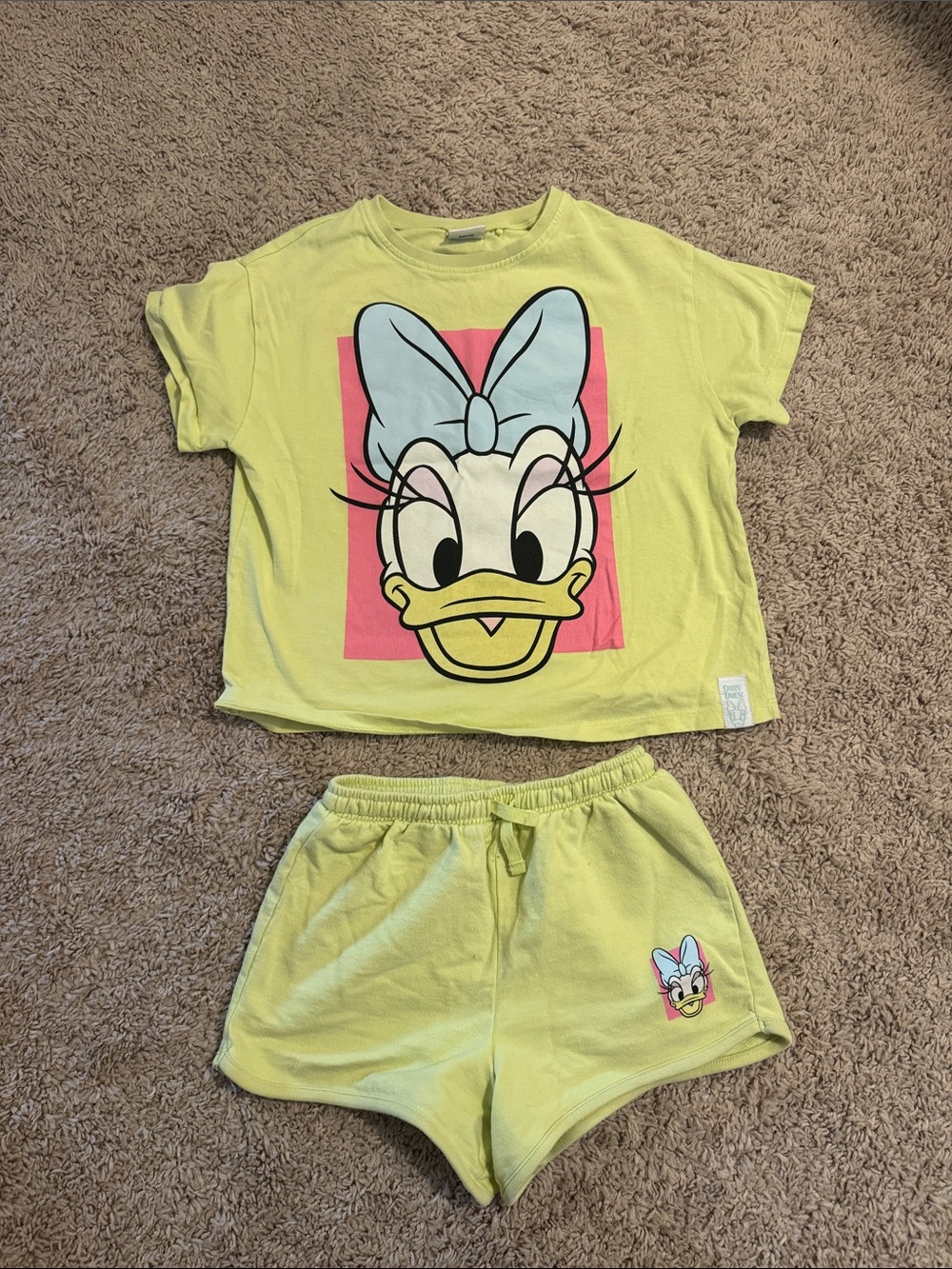 next Yellow Daisy Duck Two-Piece Pajama Set with Pink Accent